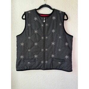 Talbots Petites Black Quilted Snowflake Vest Wool Silk Blend Shimmer Holiday L